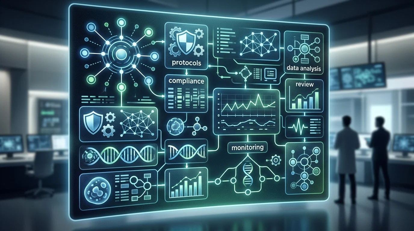 Conceptual illustration of medical data and safety protocols.