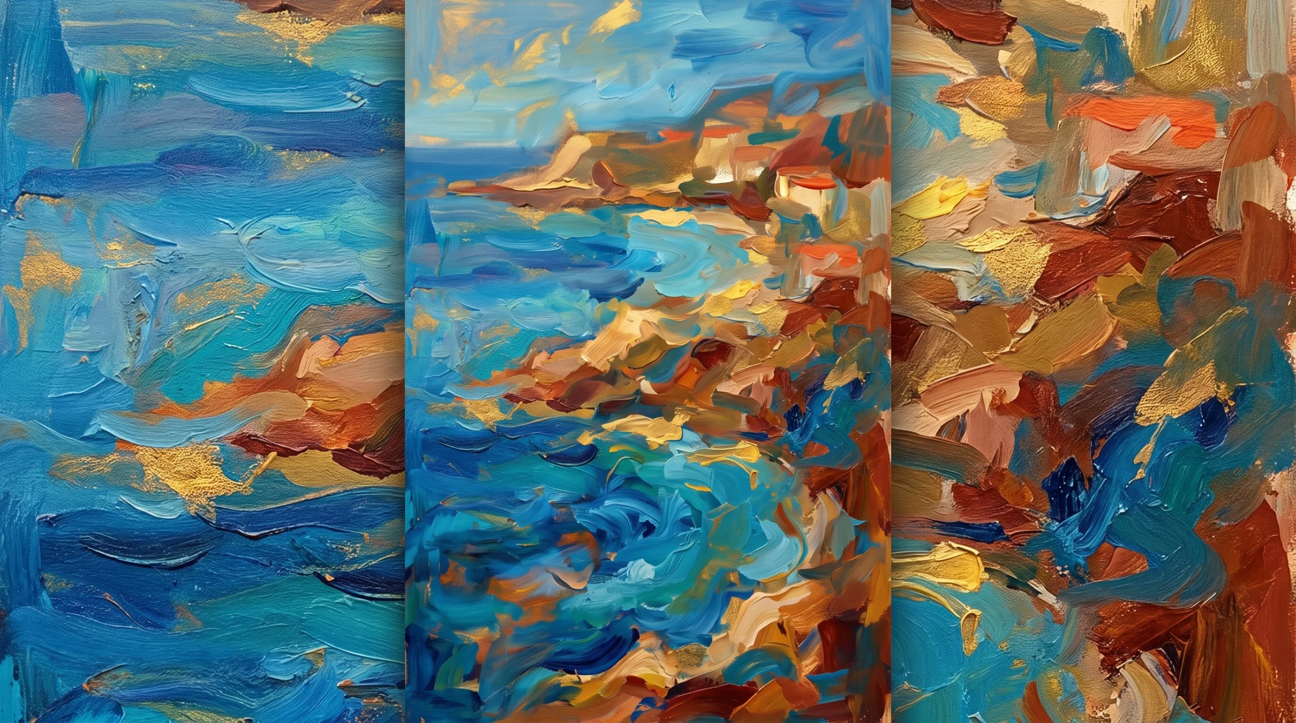 Abstract oil paint textures in vibrant Mediterranean colours.