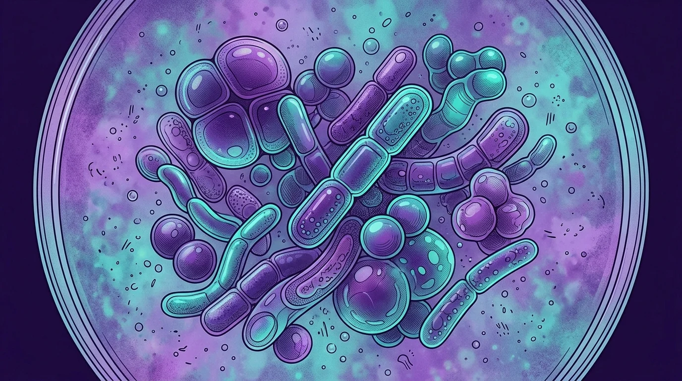Abstract conceptual illustration of bacterial cells.