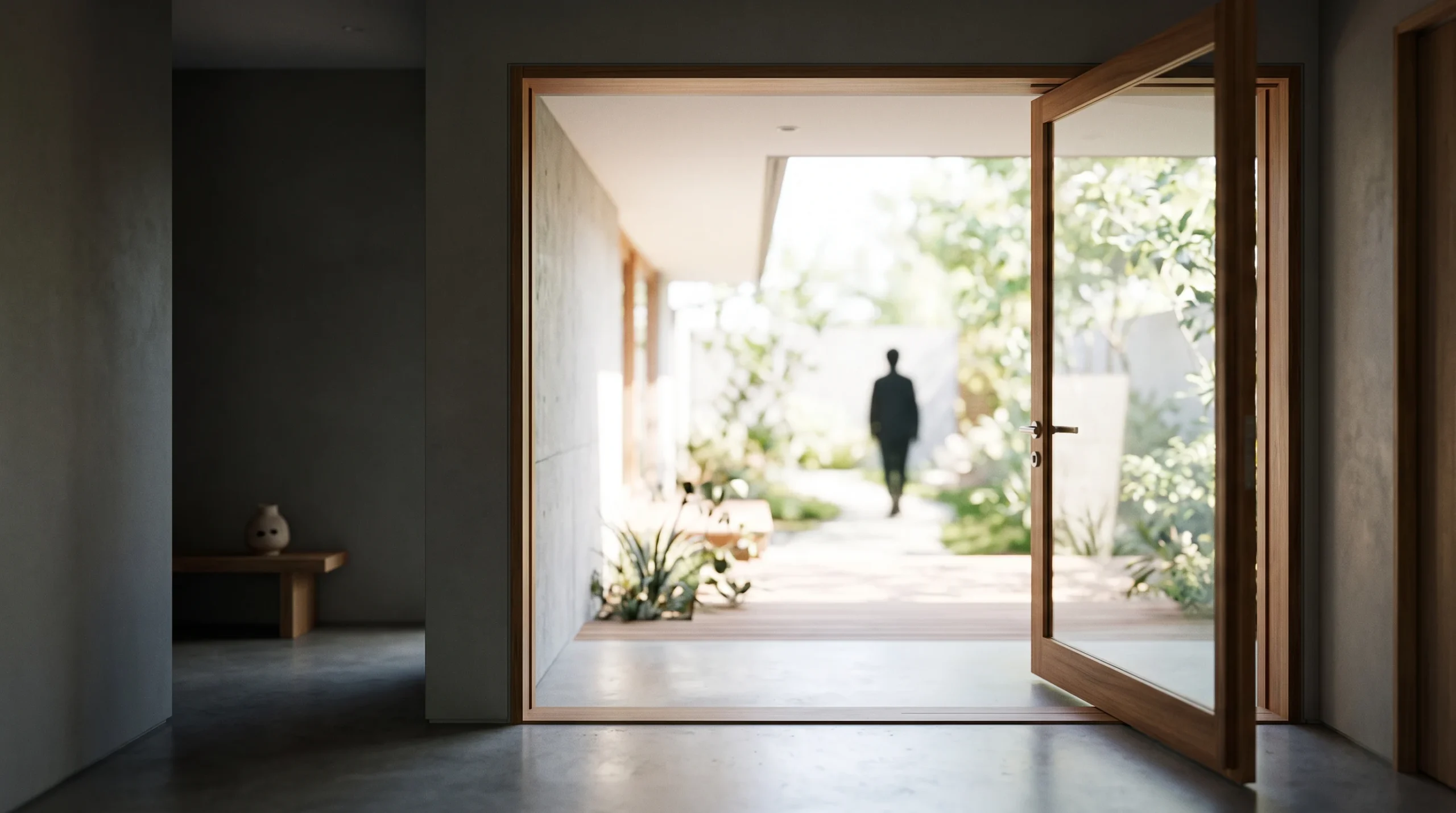 A conceptual image of an open door in a modern building.