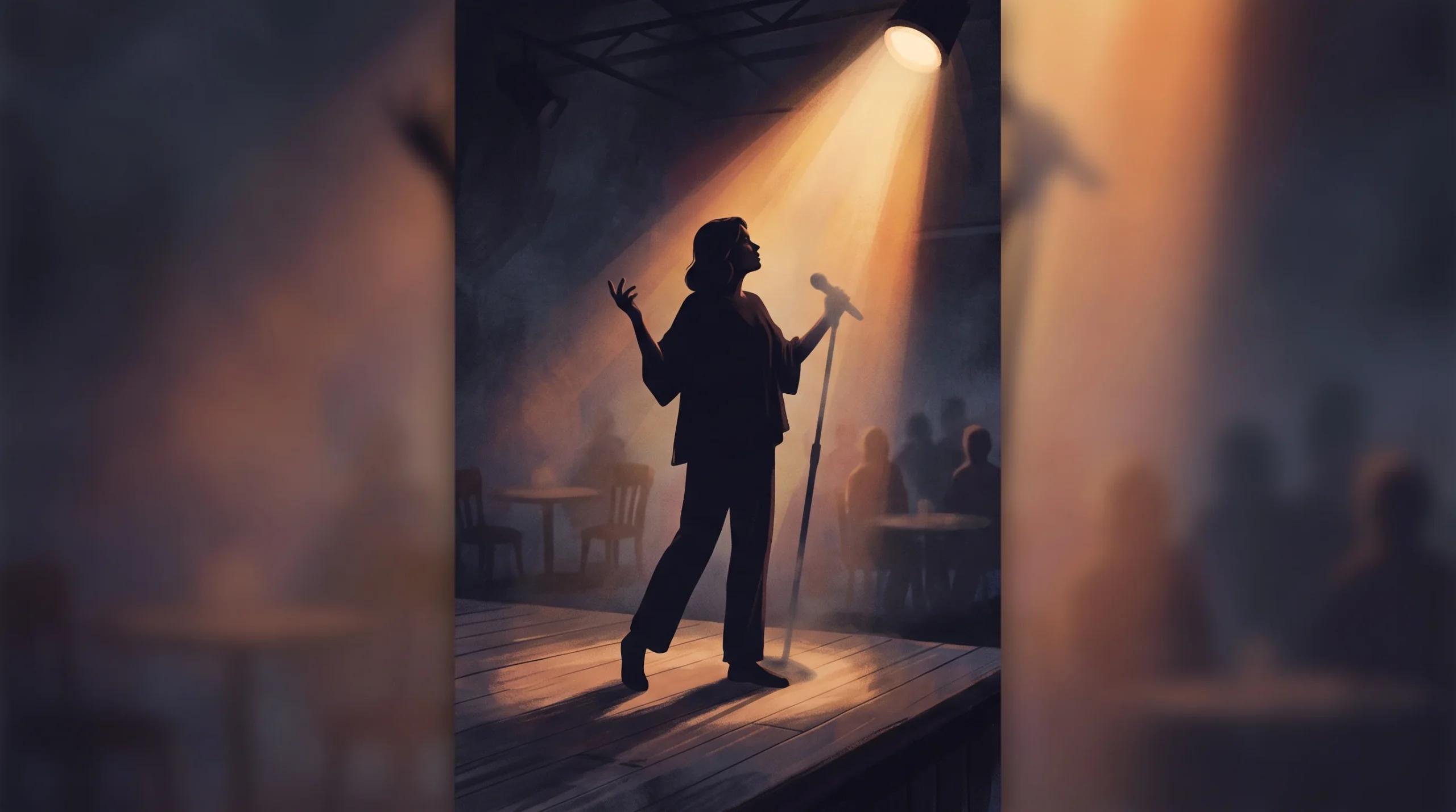 A conceptual illustration of a solo performer on stage under a spotlight.