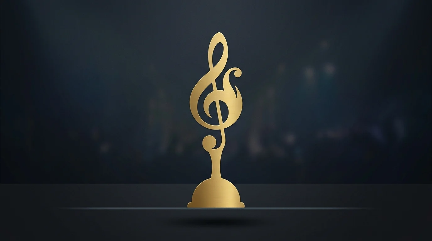 A minimalist graphic of a music award trophy.
