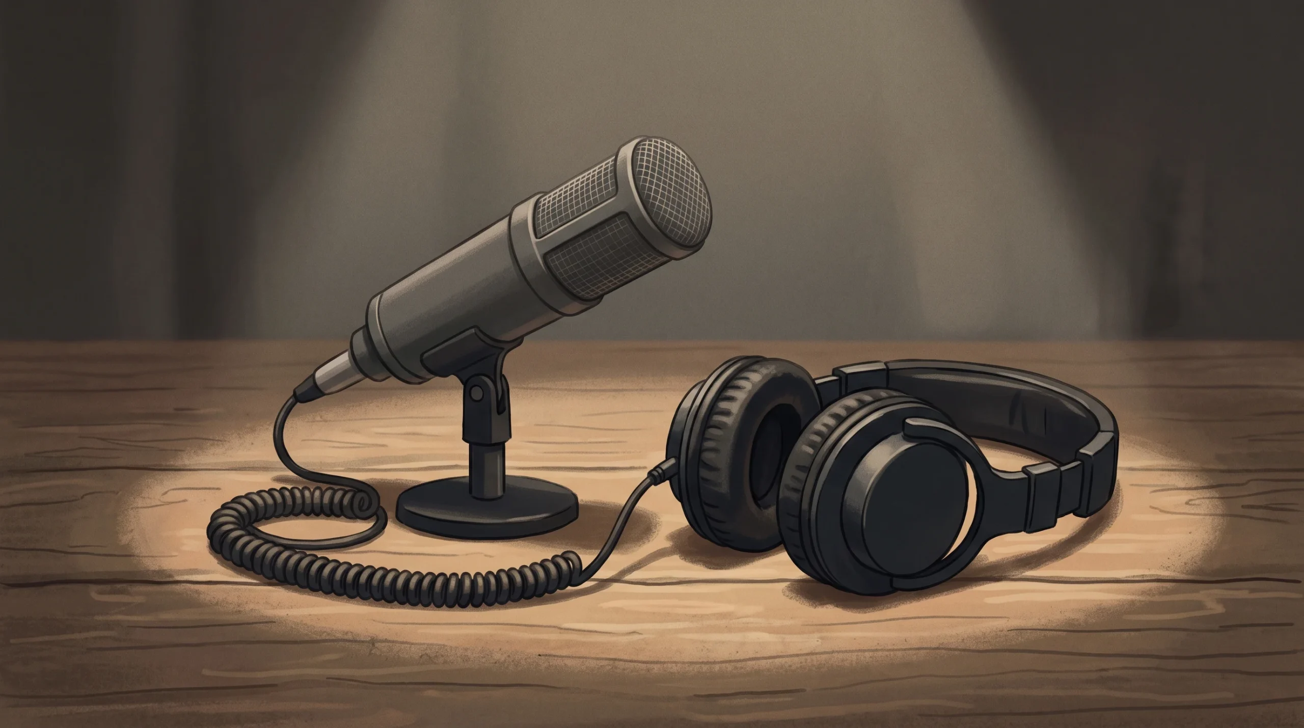 A conceptual illustration of a microphone and studio headphones.
