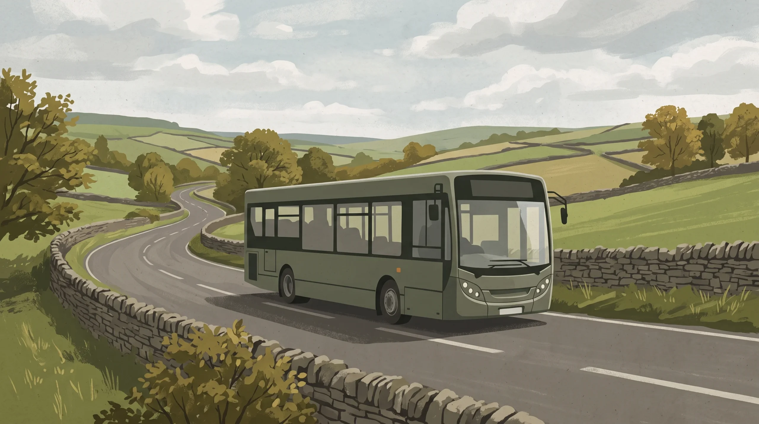 A generic bus on a road representing public transport services.