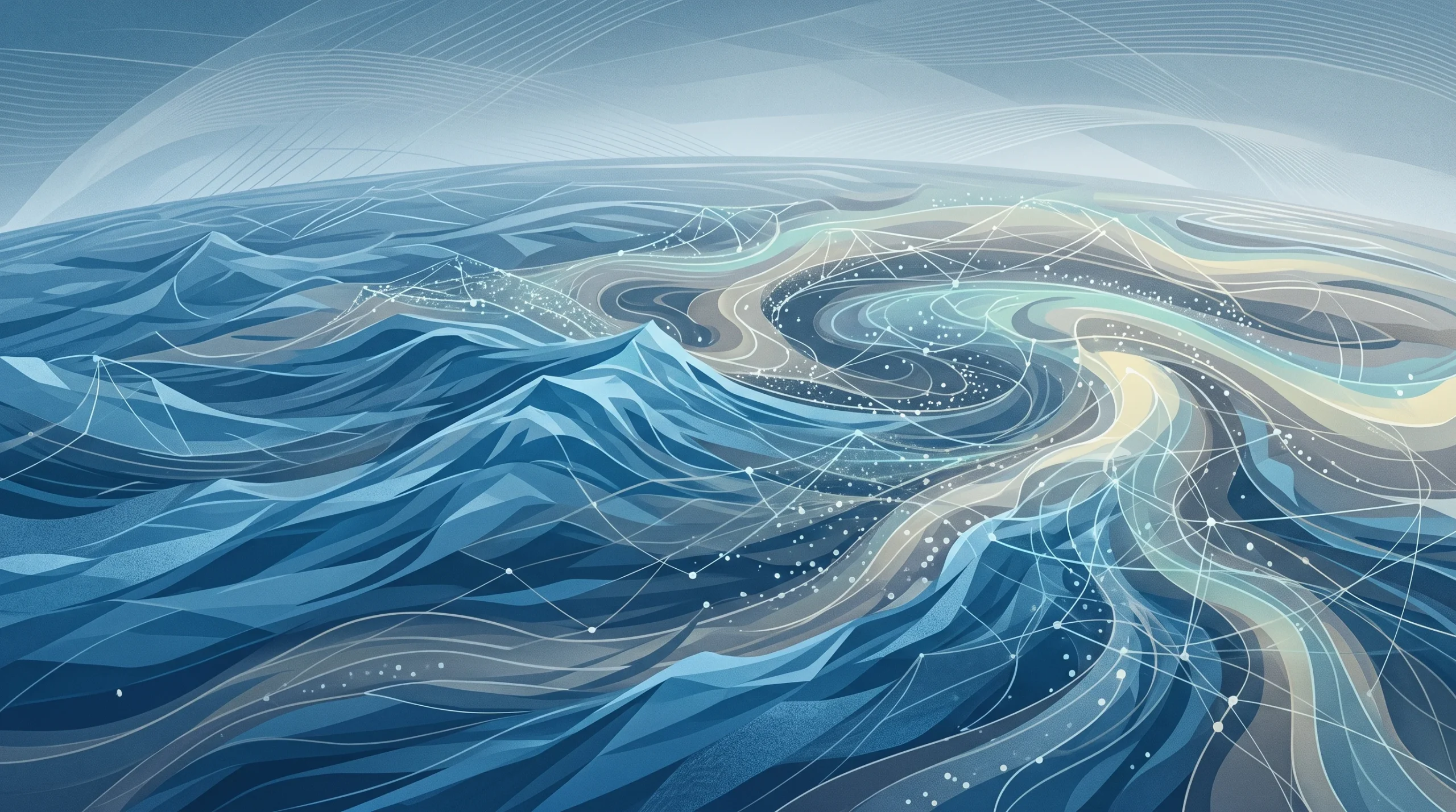 Conceptual digital representation of ocean current data and sea temperatures.