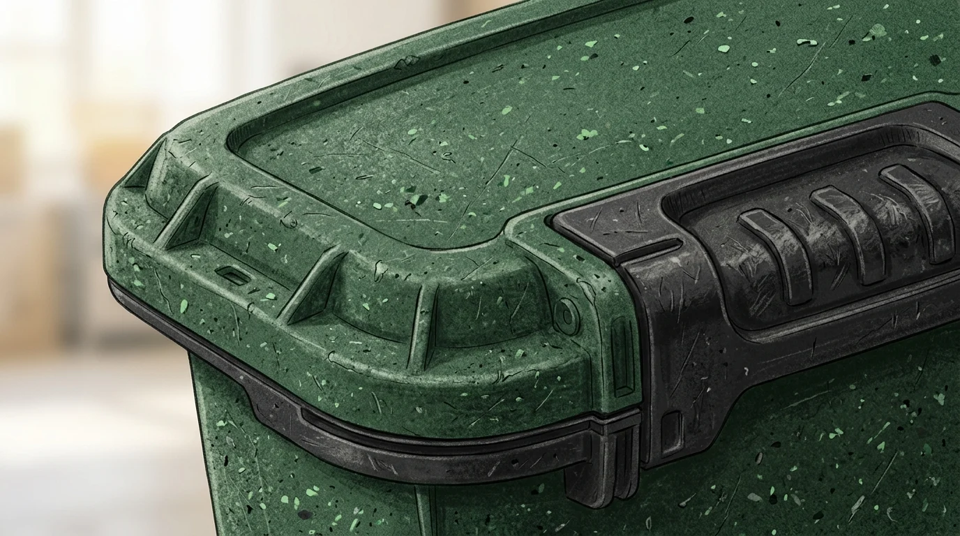 Close-up of a recycled plastic bin lid.