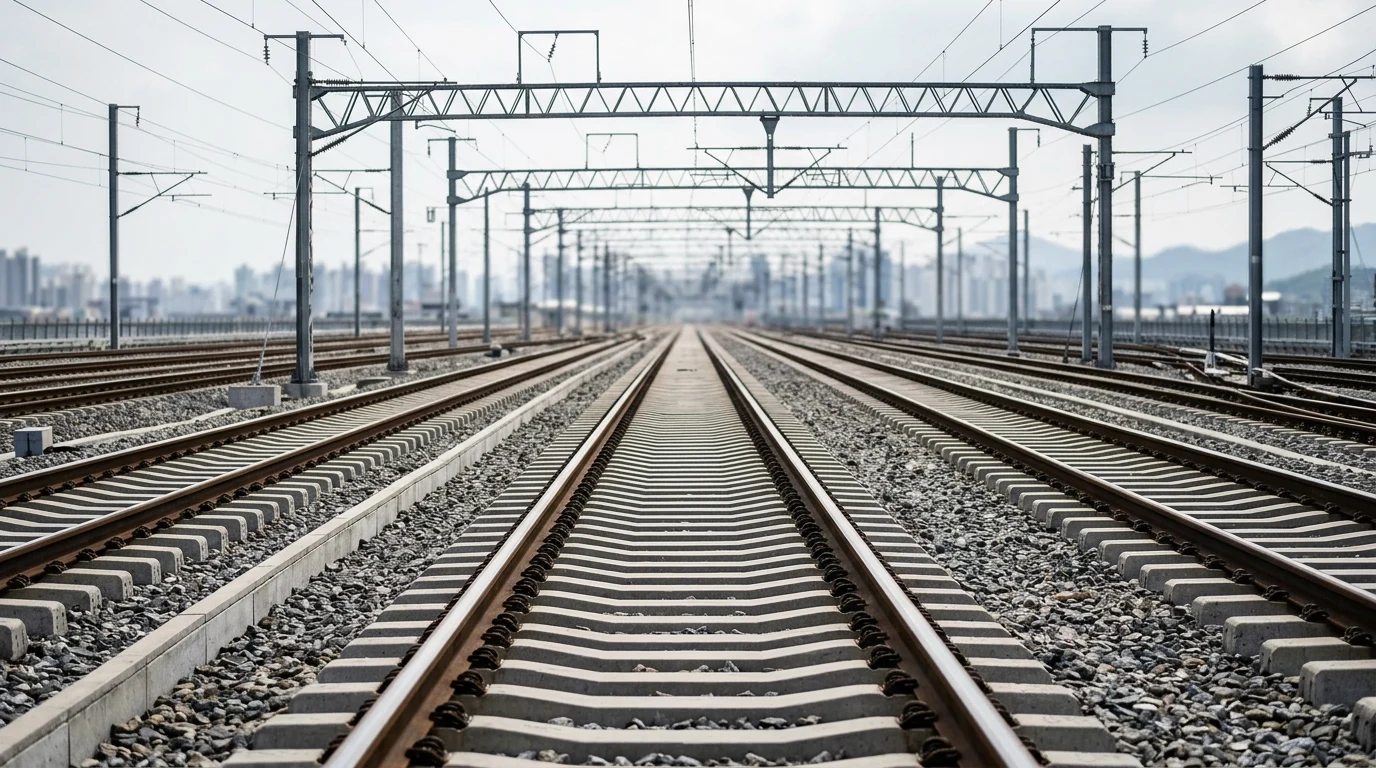 Abstract view of modern railway tracks and sleepers.