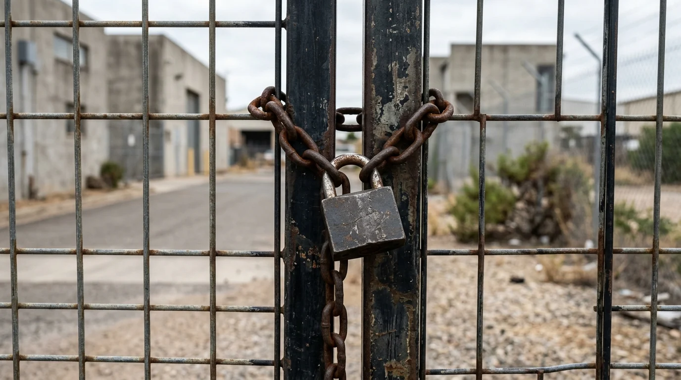 Conceptual image of a locked industrial site gate.