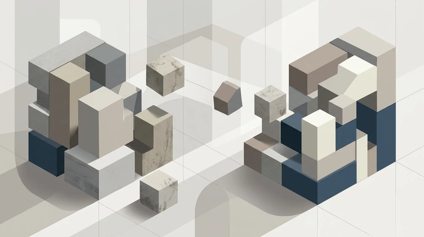 Abstract geometric shapes representing structural reorganisation.