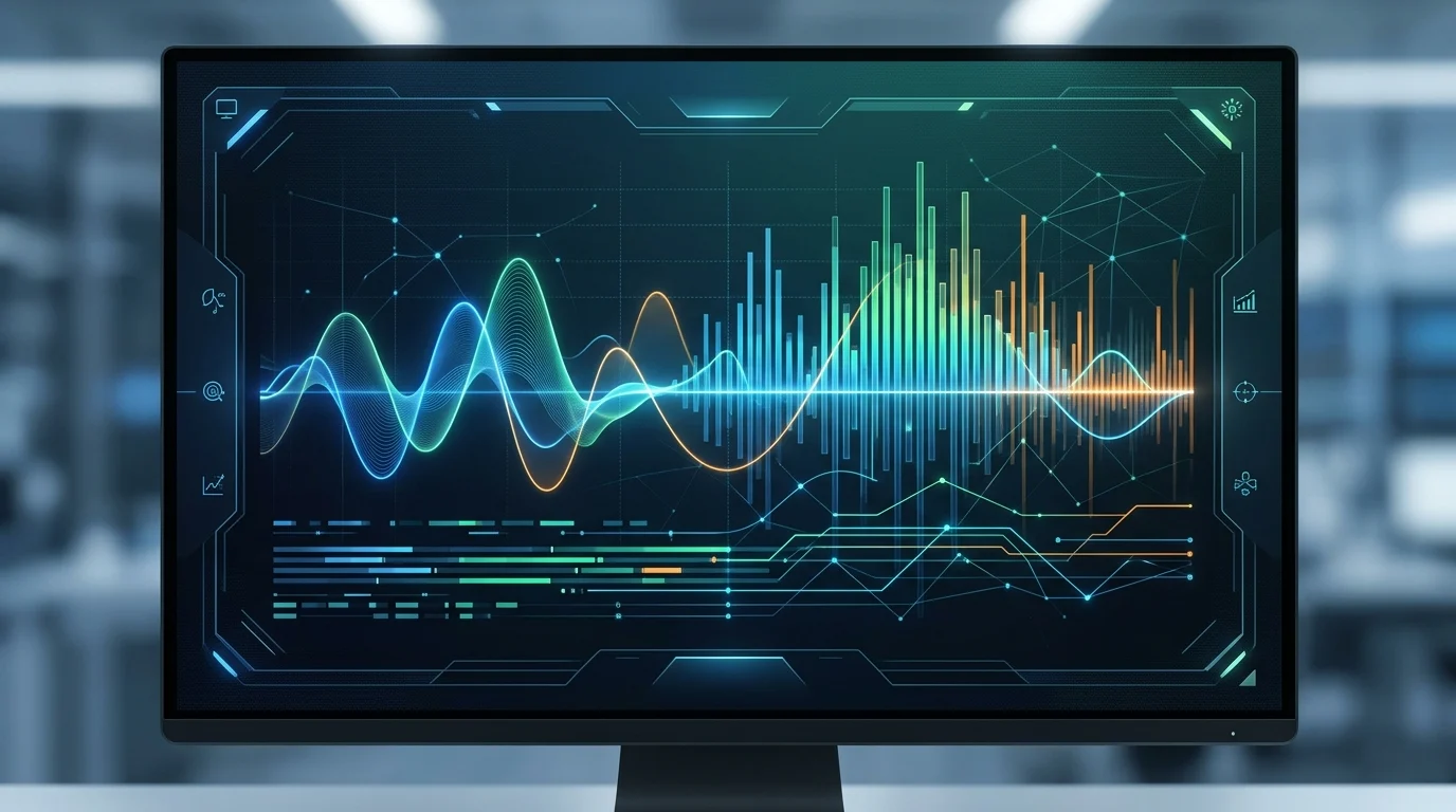 Abstract digital data visualisation representing AI health monitoring.