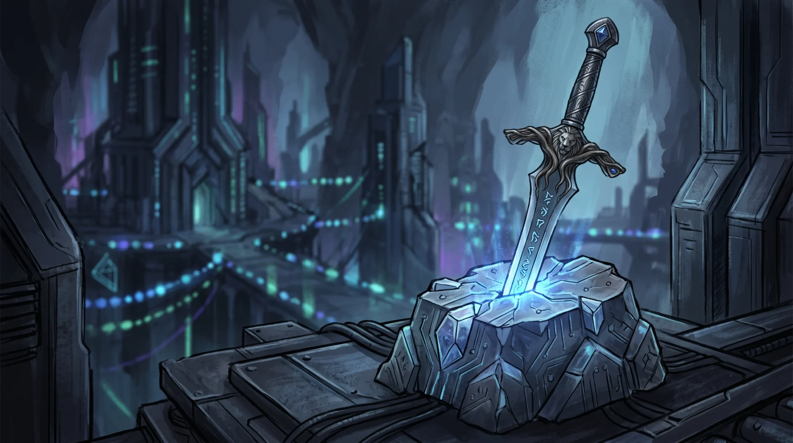 A conceptual illustration representing a high-stakes fantasy project in a digital world.