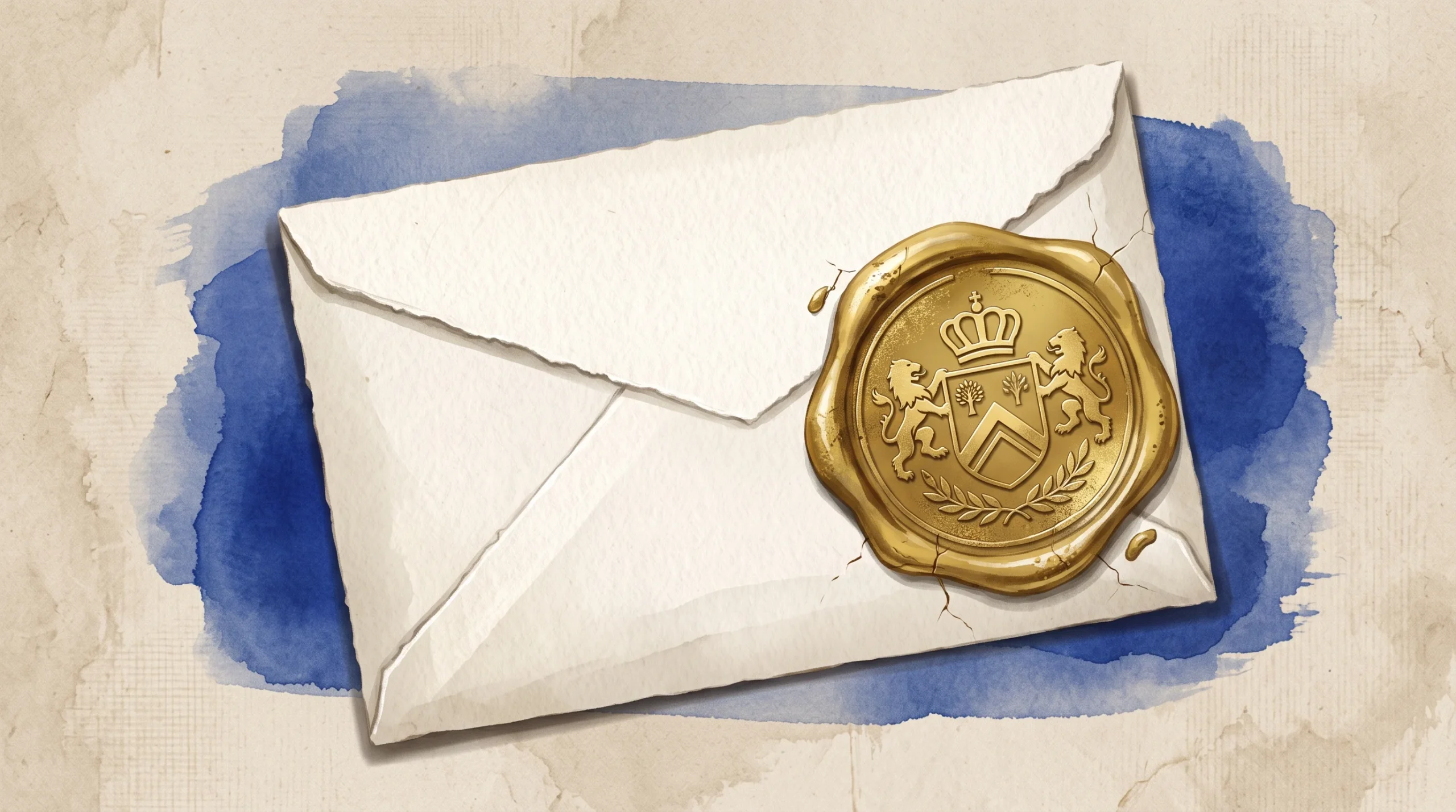 Conceptual illustration of an official royal announcement with a crest and envelope.