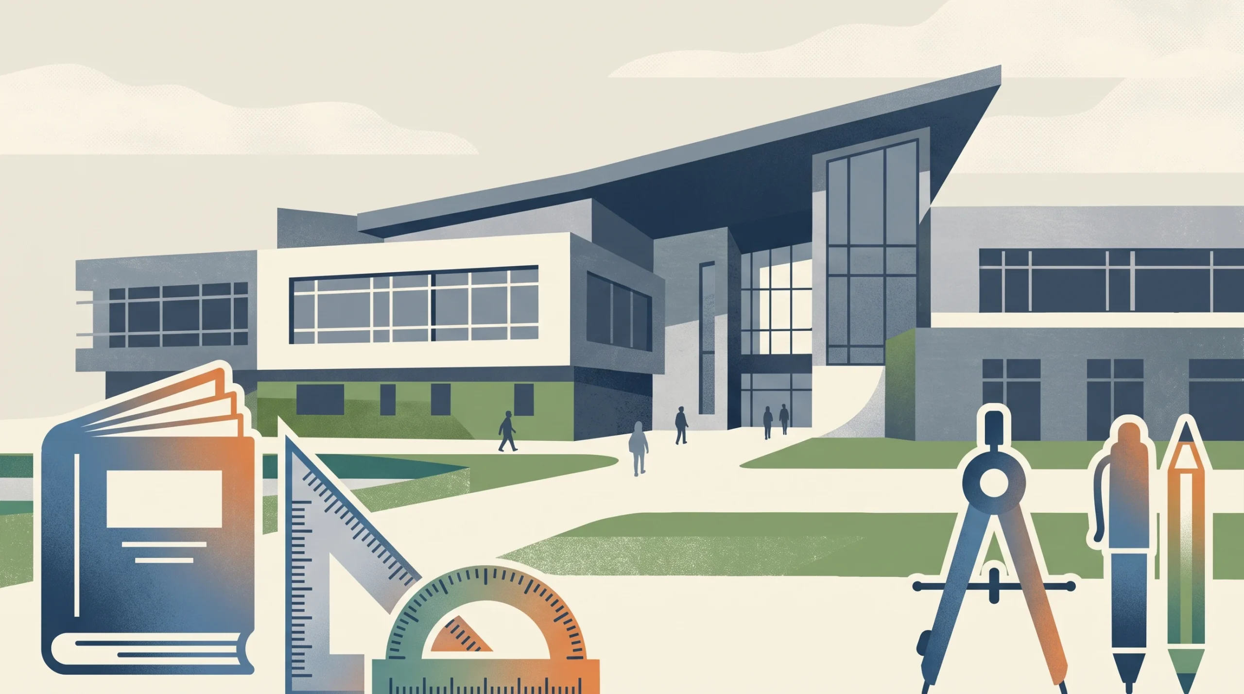Conceptual illustration of a school building representing national education funding.