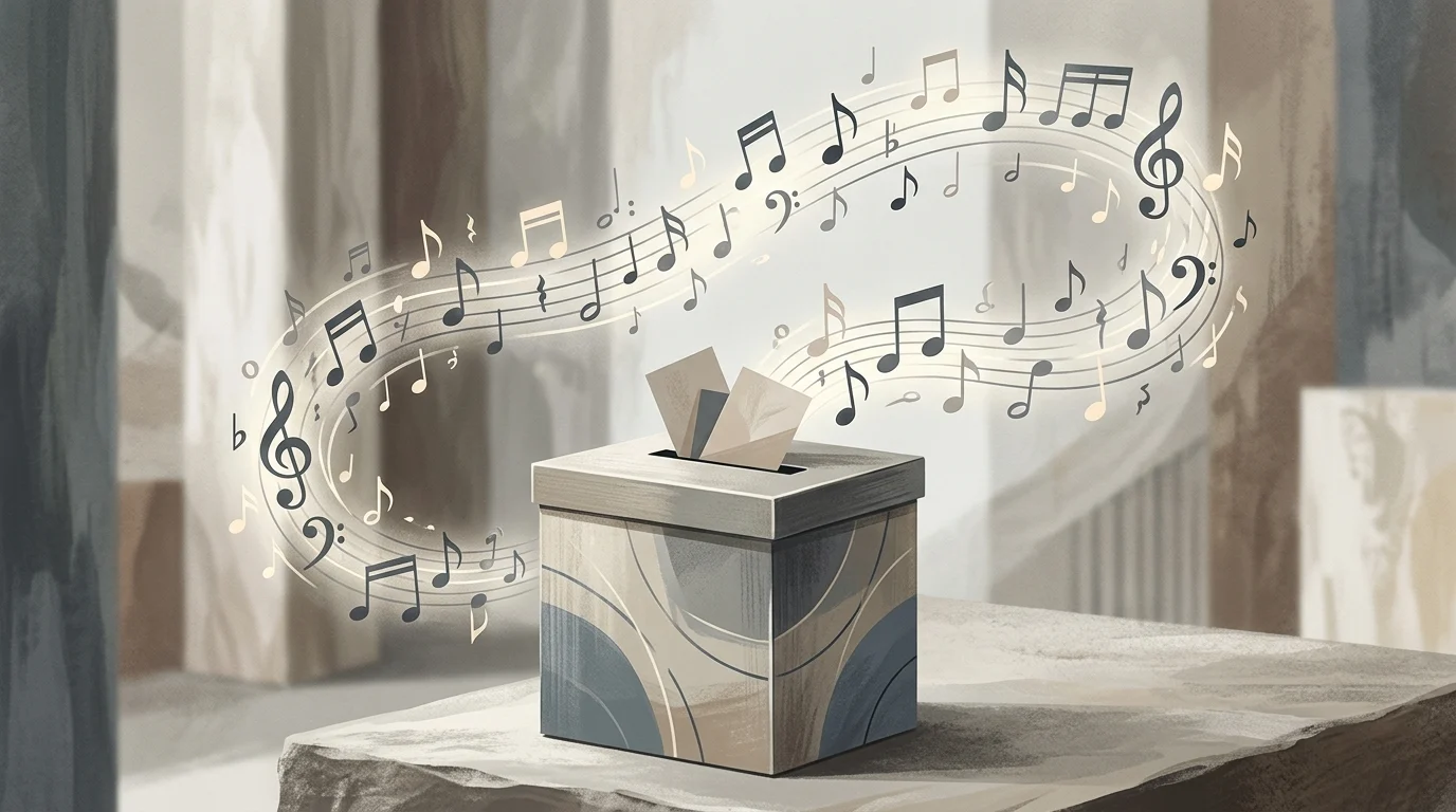 Conceptual illustration of a musical selection process.