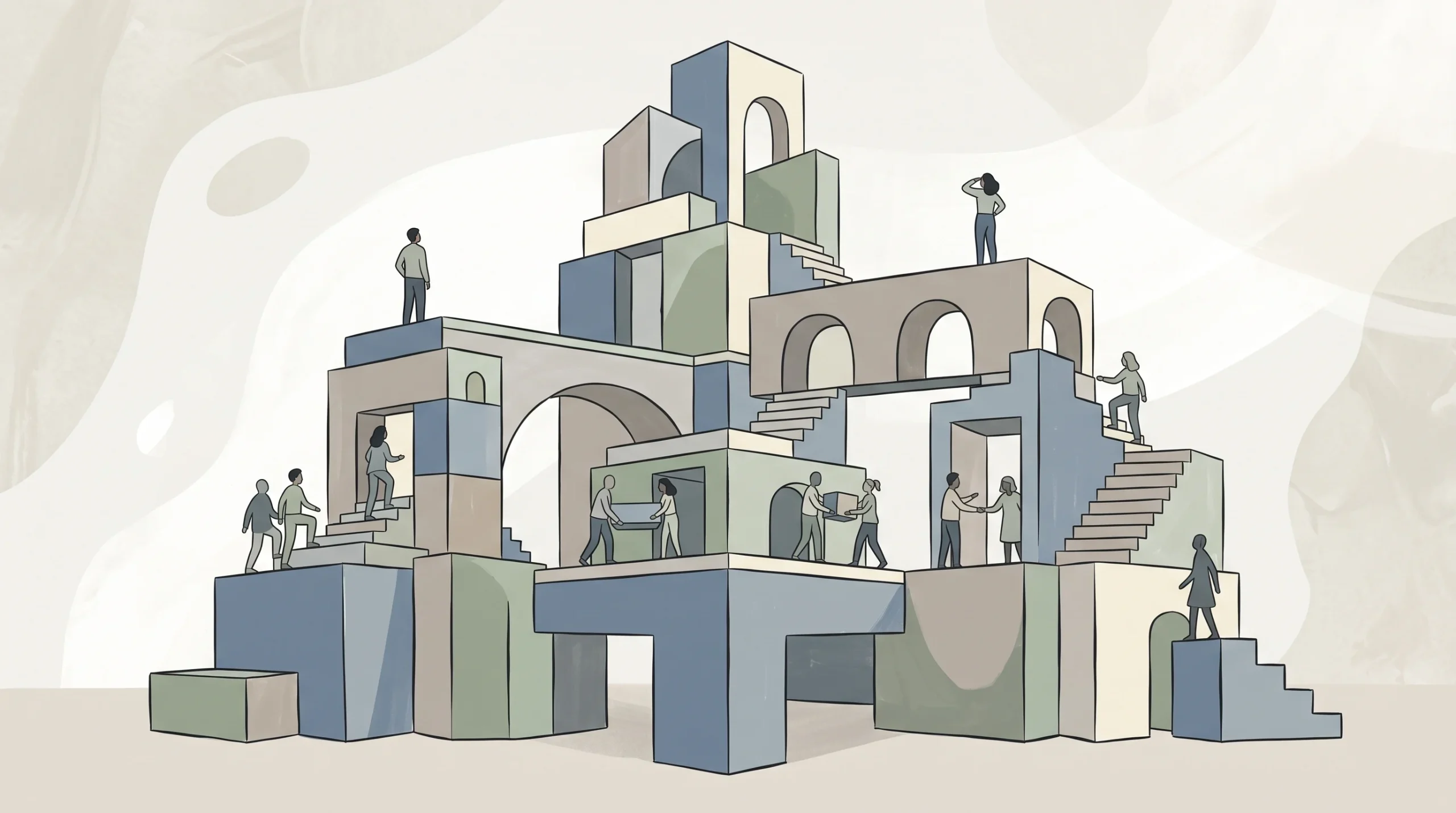 A conceptual illustration of tiered building blocks representing educational support frameworks.