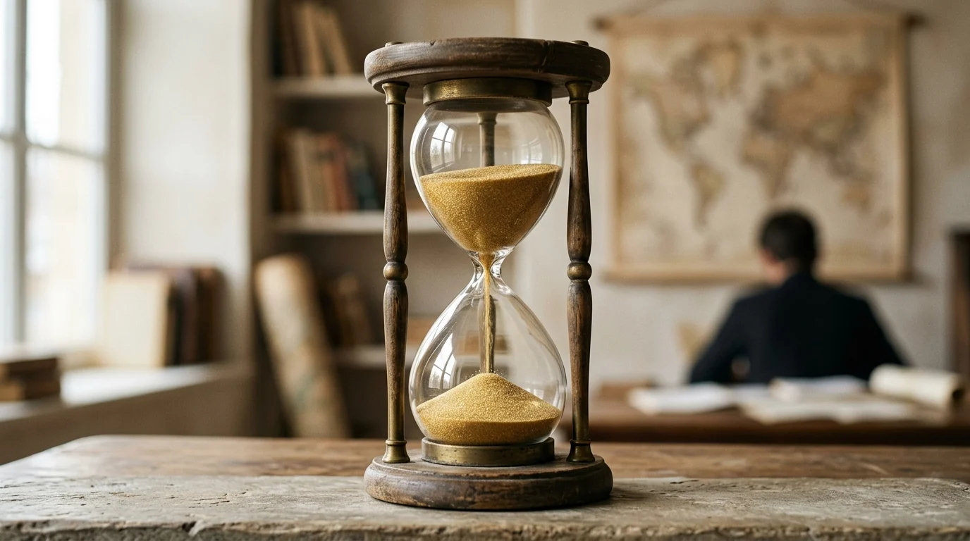 An hourglass representing a long-term timeline.