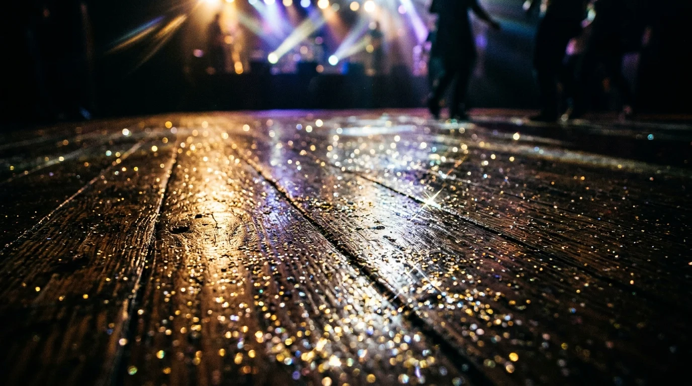 A close-up of a sparkling dancefloor surface.