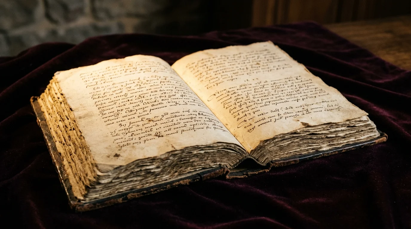 An open book resting on a dark velvet background.