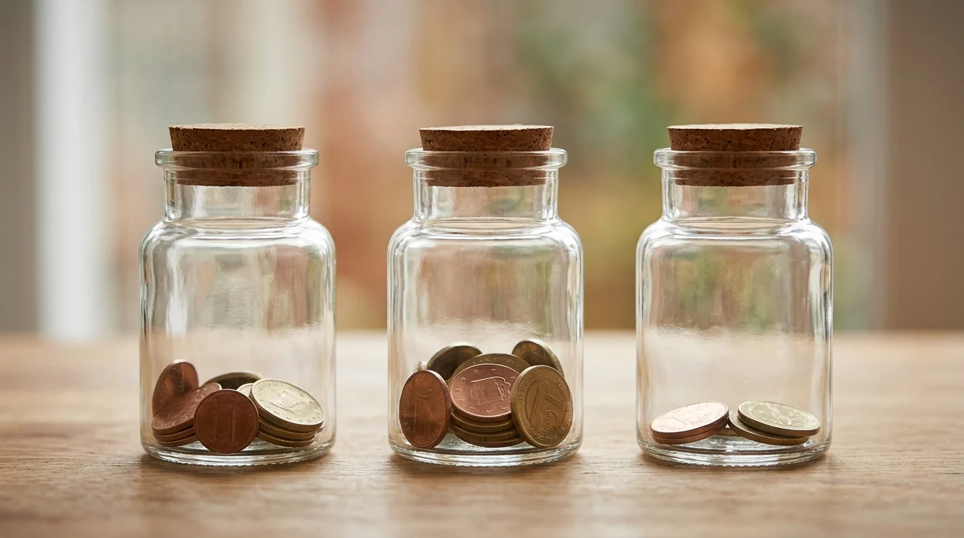 An illustration of three glass jars representing a budget-pot system.