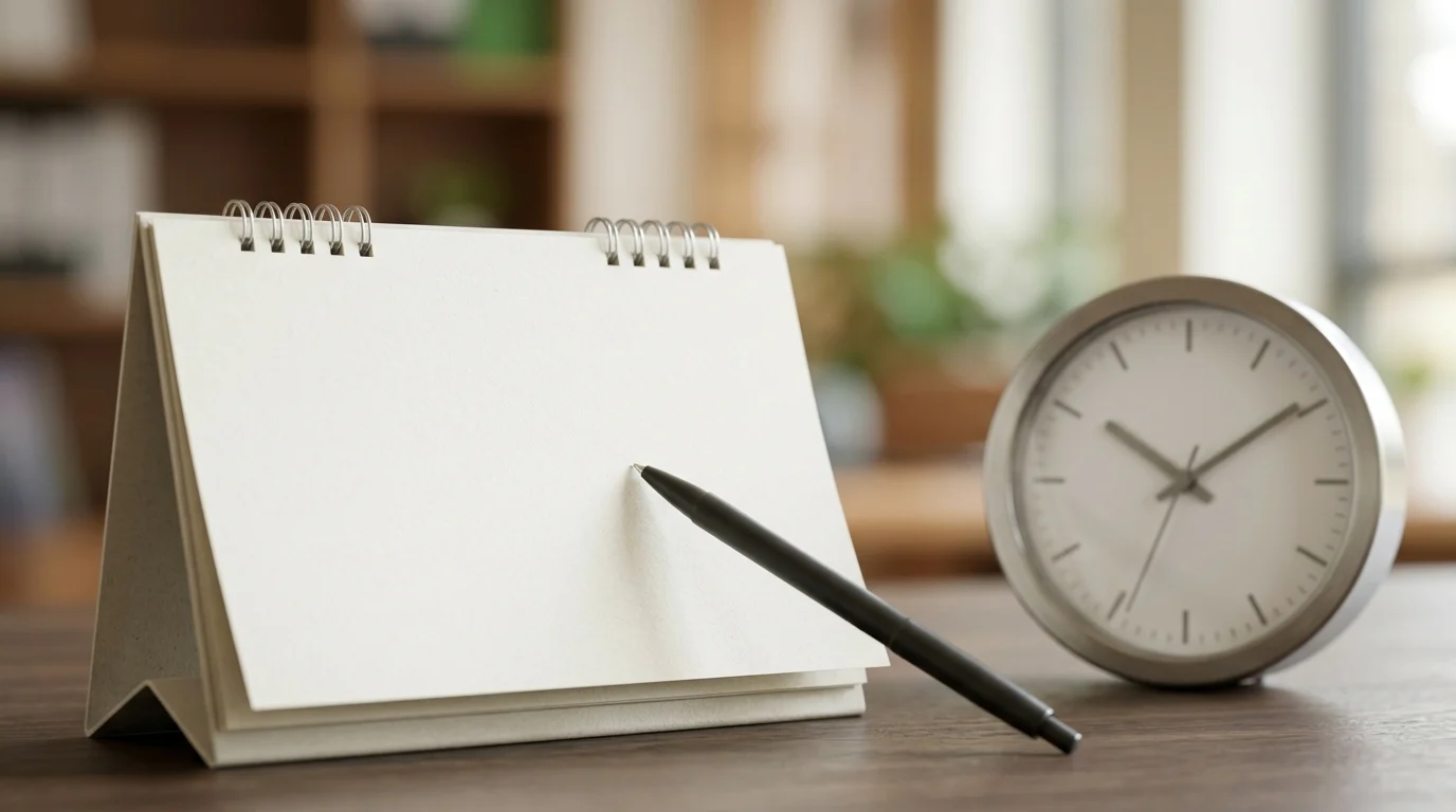 A desk calendar and clock representing tax deadlines.