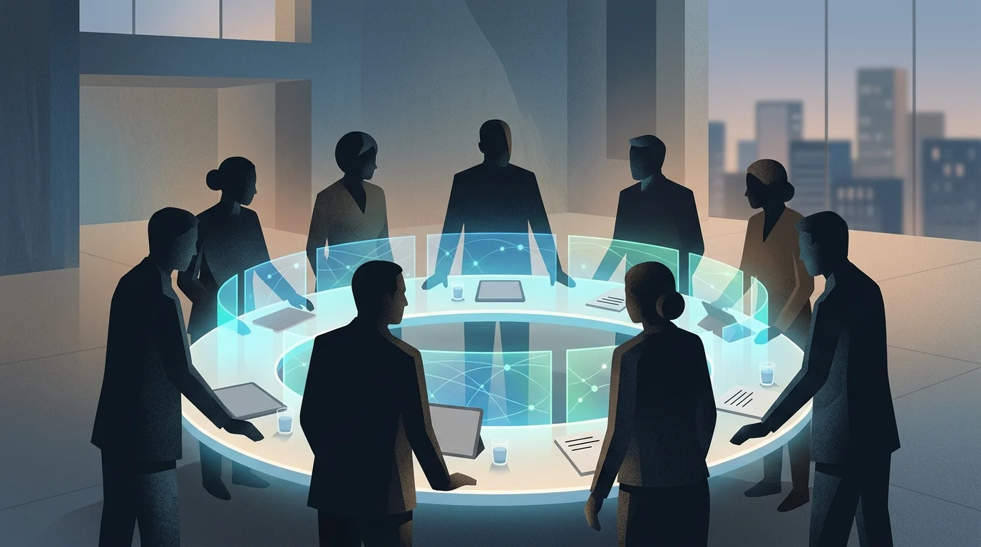 An abstract illustration representing a diplomatic technology summit.