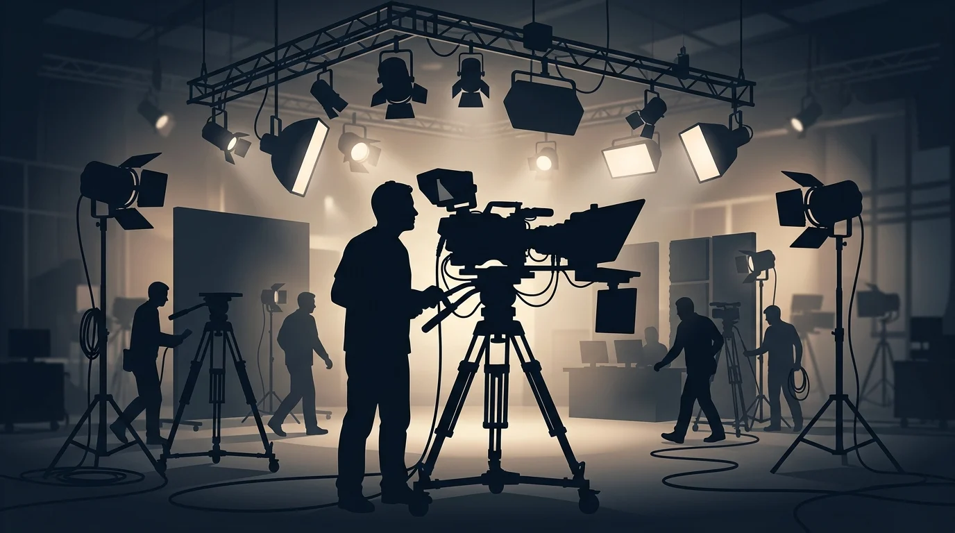 Conceptual silhouette of a TV camera