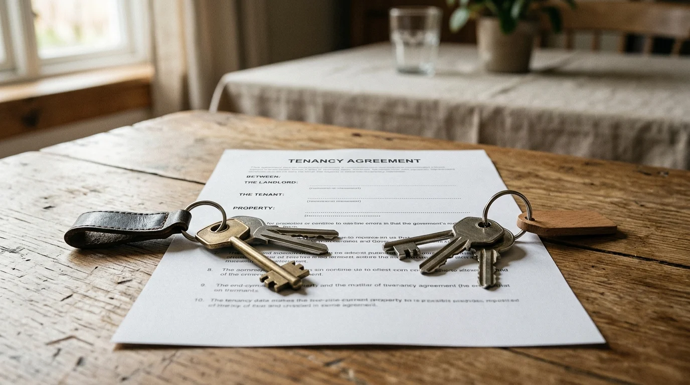 Conceptual illustration of keys and a rental agreement.