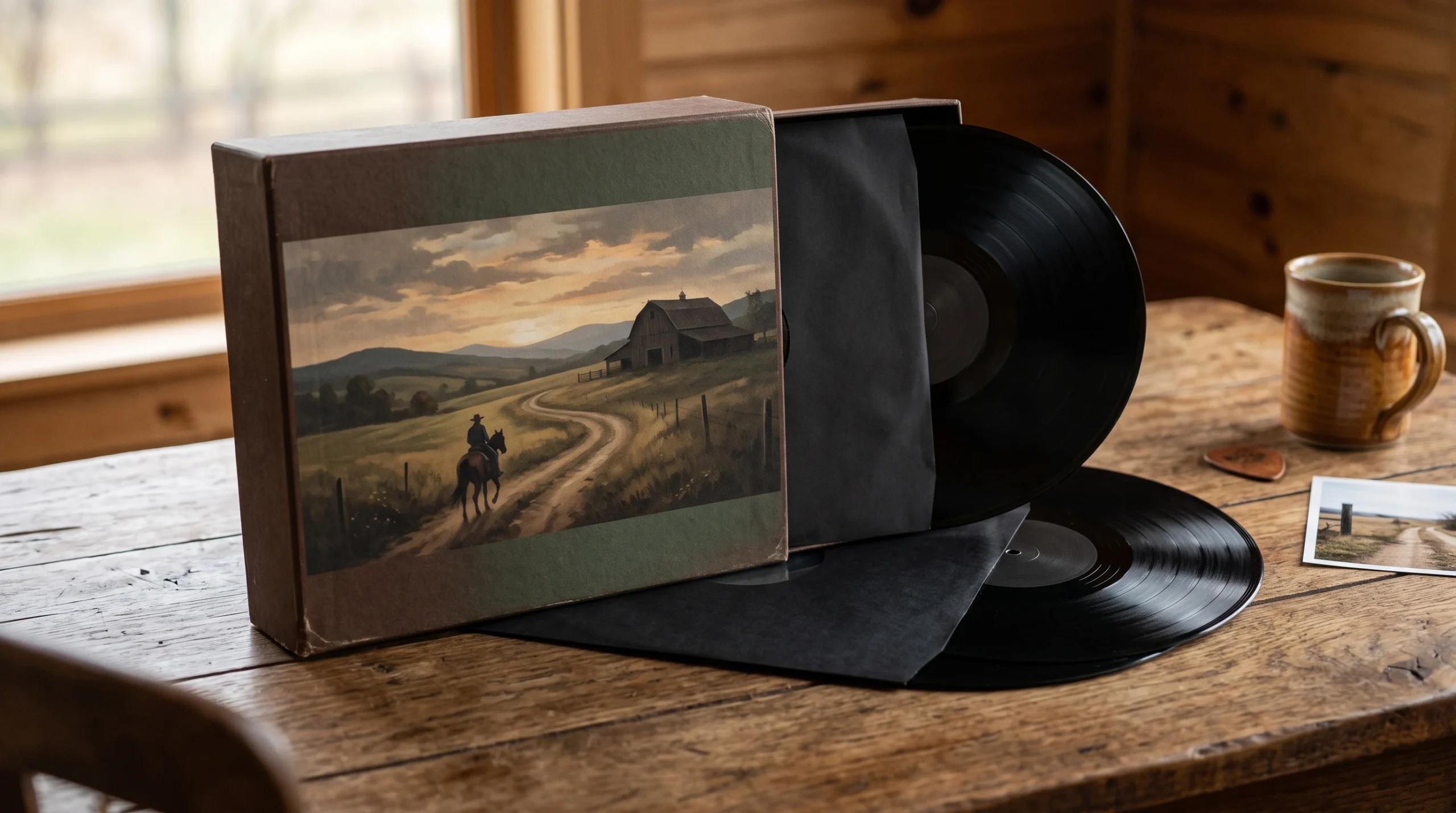 A conceptual image of a vinyl record box set.