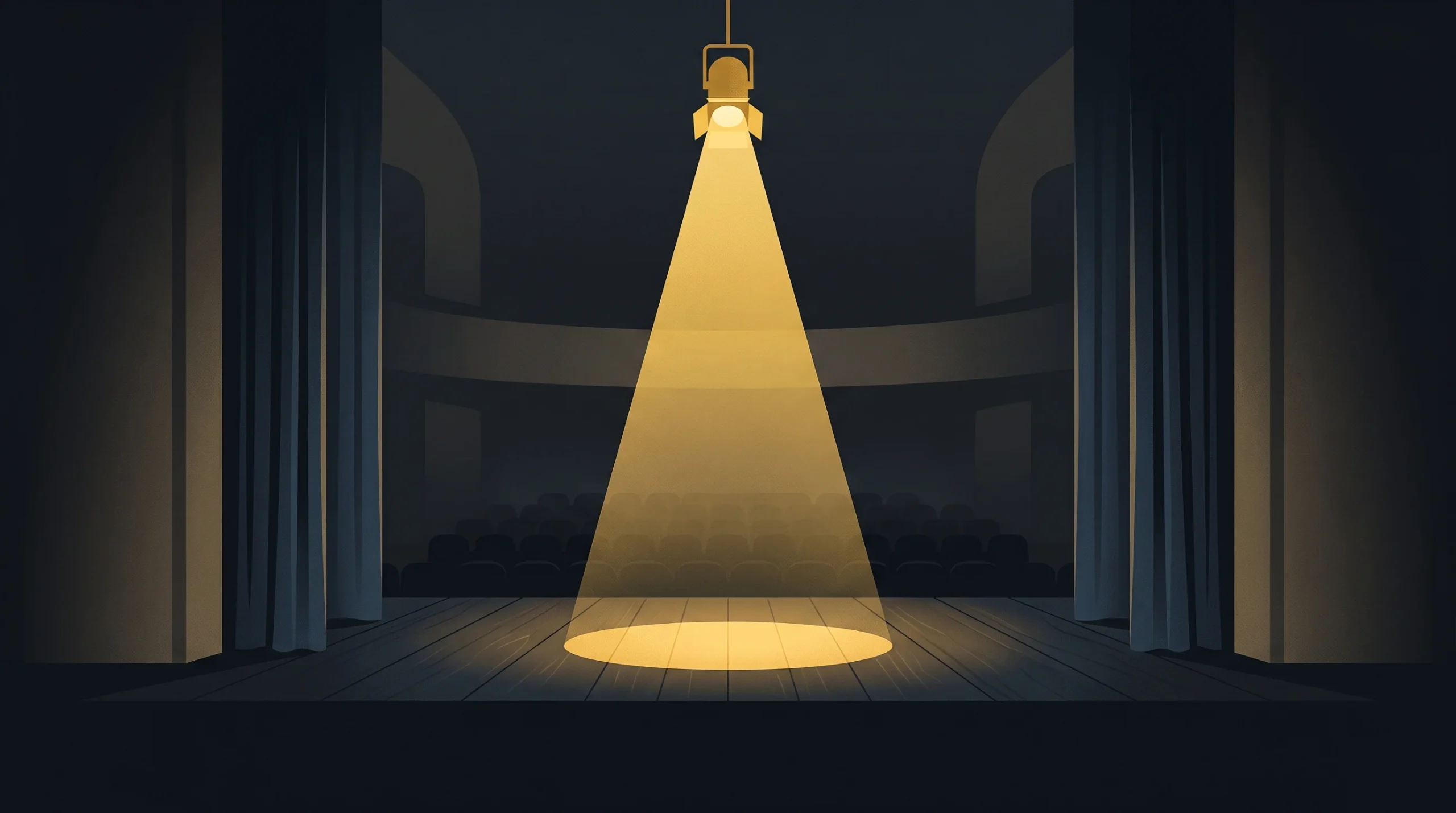 A conceptual illustration of a spotlight on an empty stage.