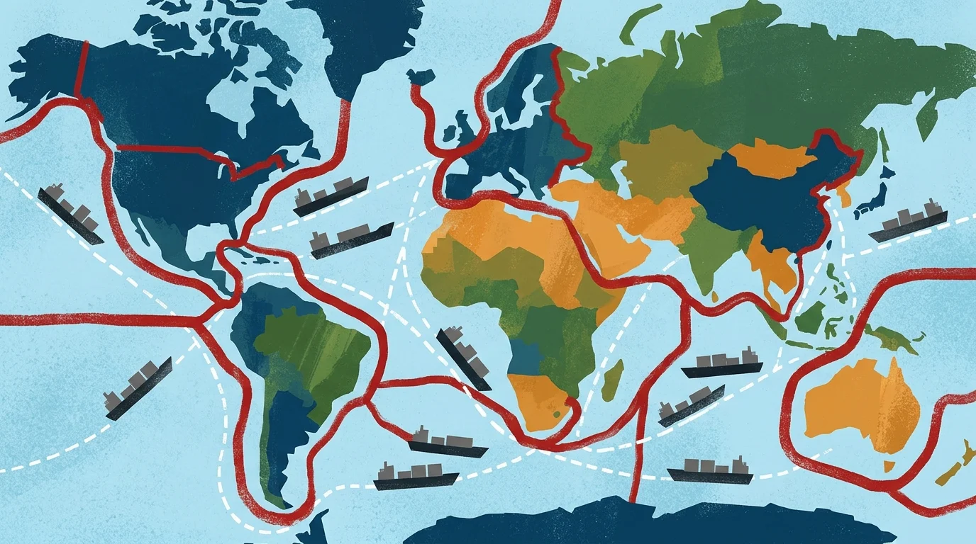 Conceptual illustration of trade boundaries and shipping.