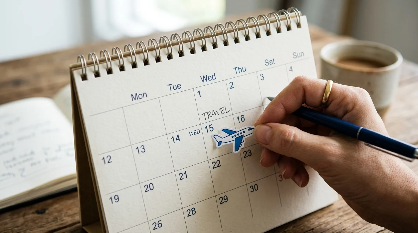 A calendar showing a flight date.
