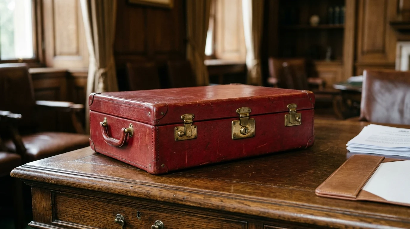 A generic red budget box on a desk.