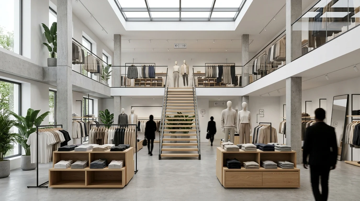 Conceptual image of a two-storey retail interior.