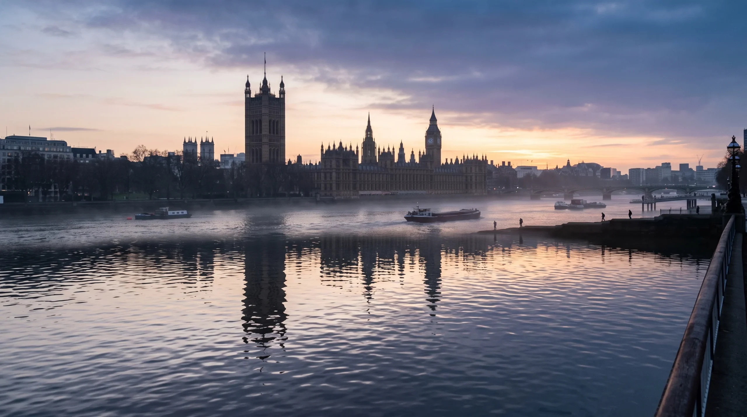 A conceptual view of the Palace of Westminster and the River Thames.