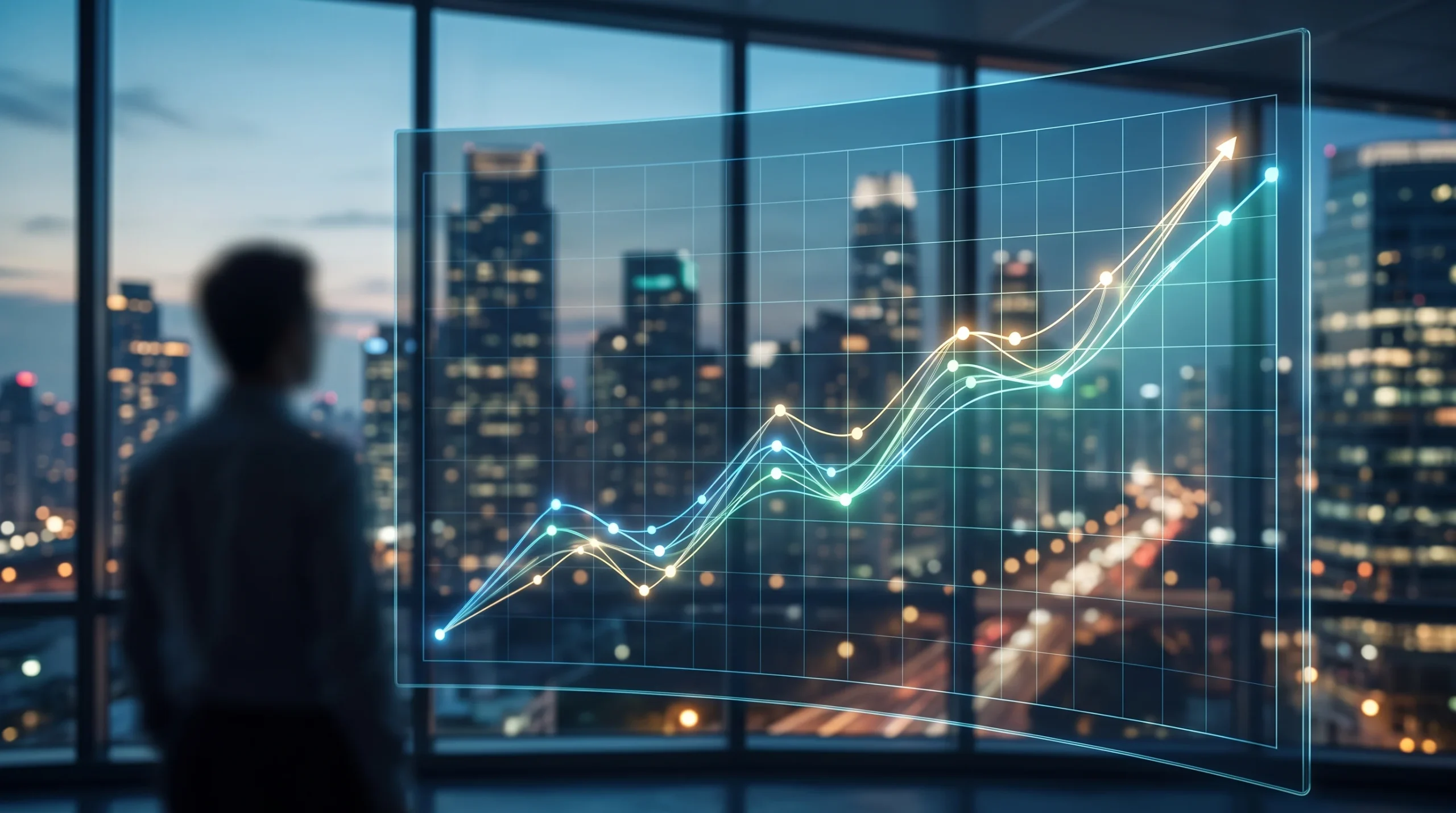A conceptual graph showing rising financial market trends.