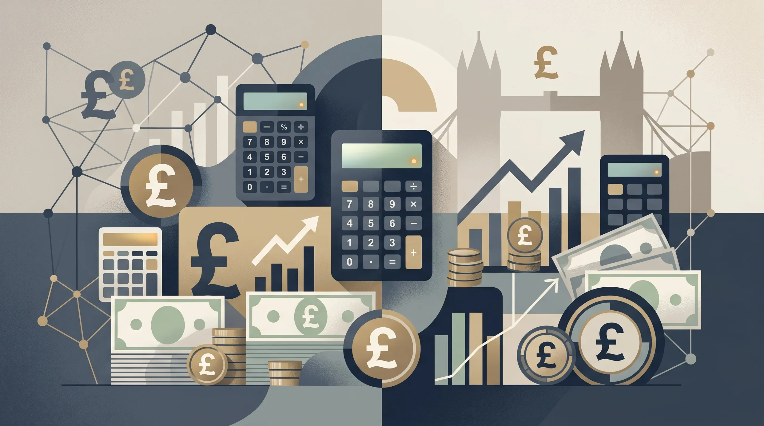 Conceptual illustration of financial documents and tax symbols.