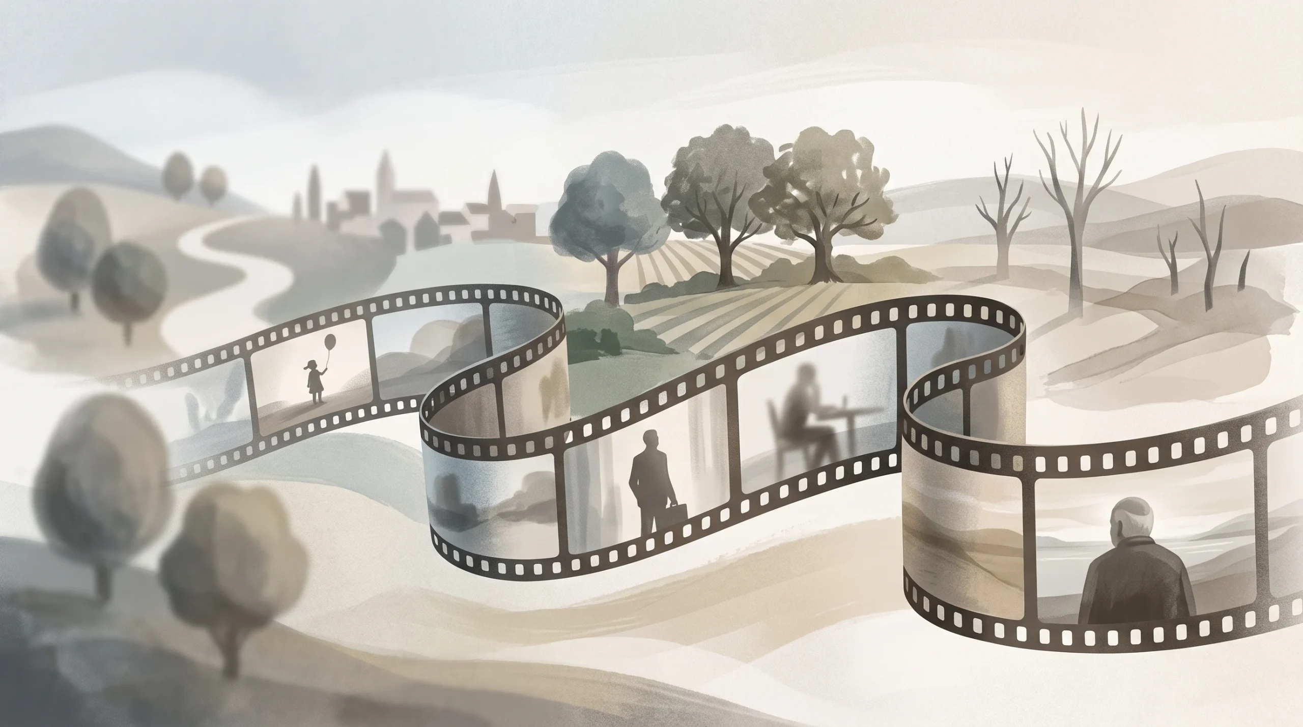 A conceptual illustration of a film strip representing the passage of time.