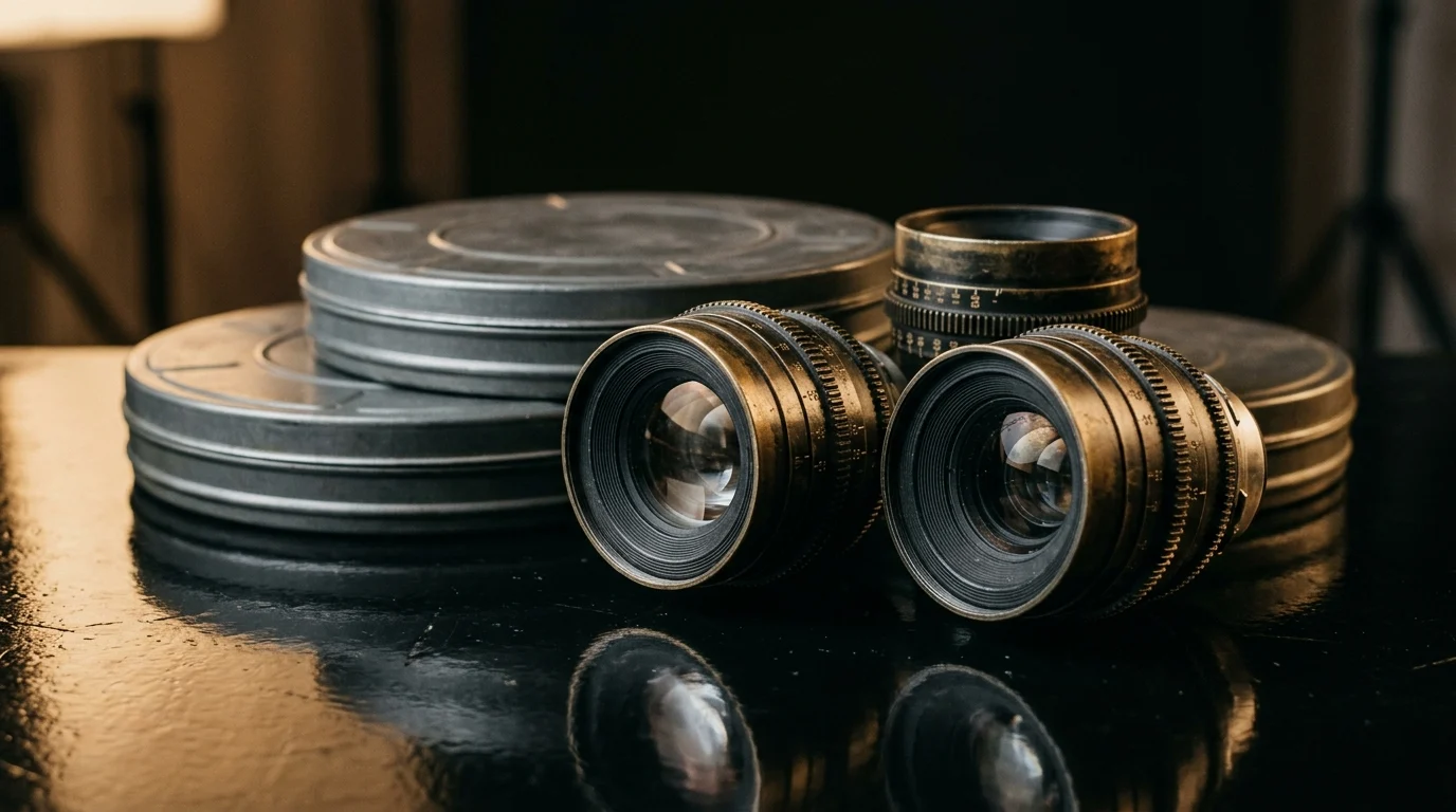 Close-up of professional cinema equipment.