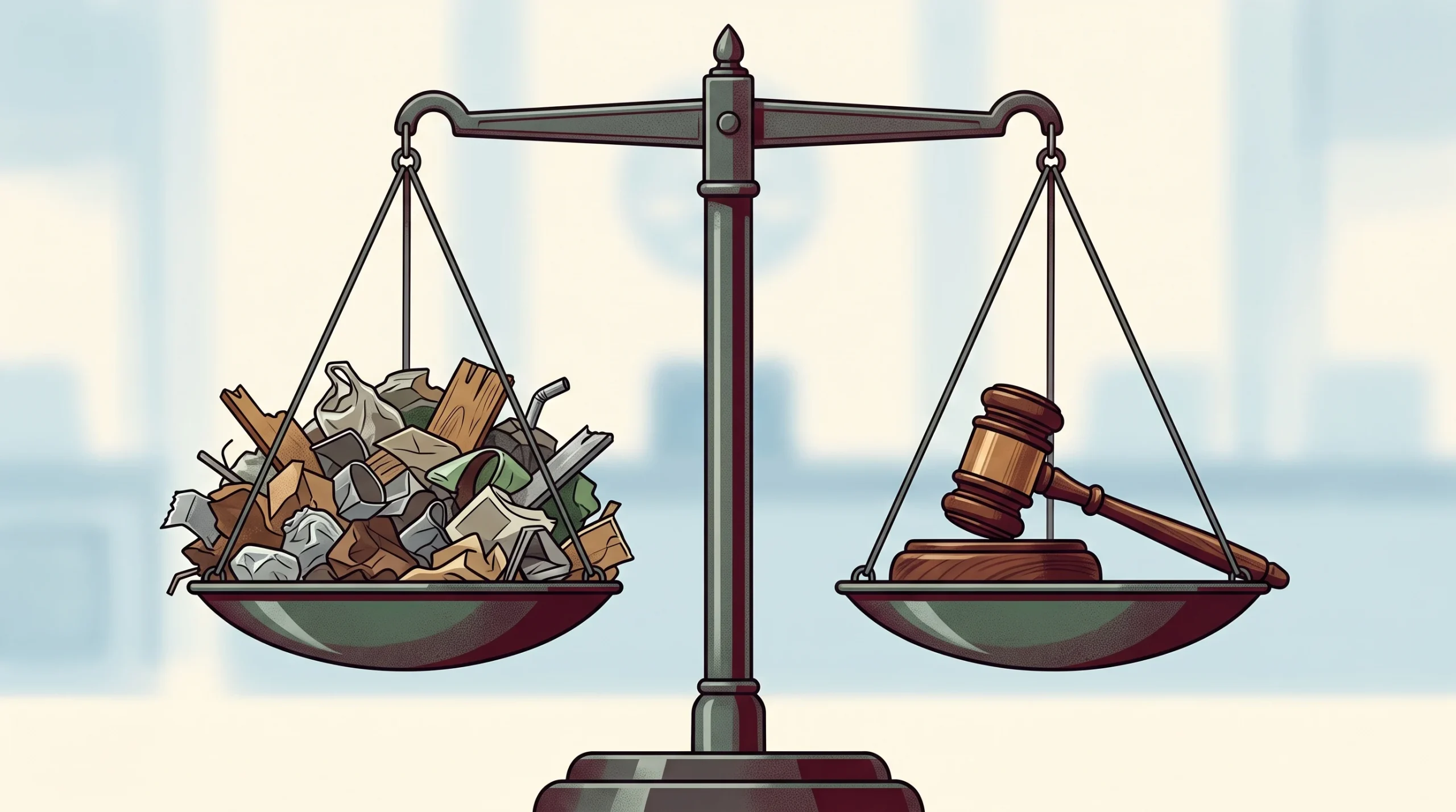 Conceptual illustration of industrial scales and a gavel