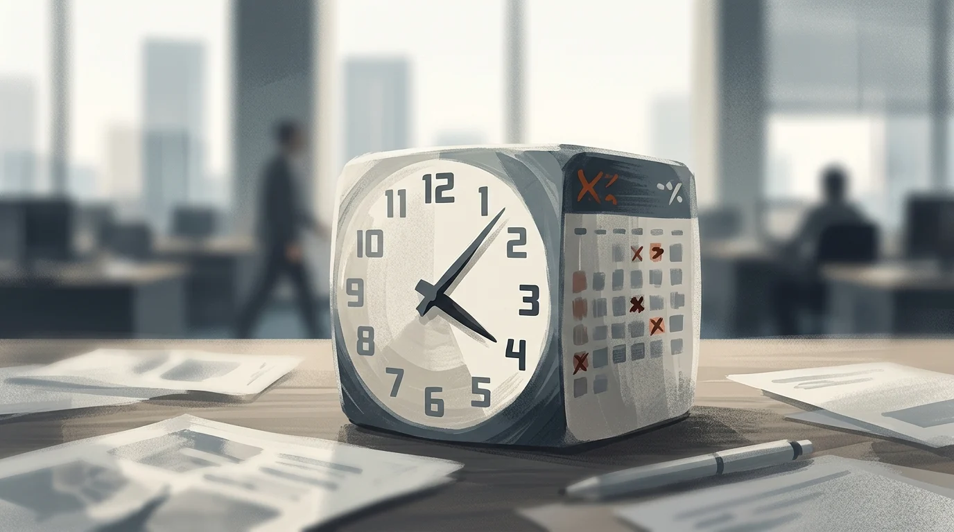 A conceptual image of an office desk suggesting workplace time pressure.
