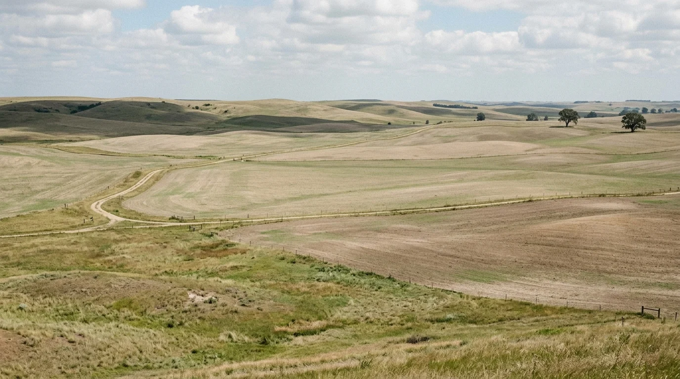 Empty green fields at a rural location.