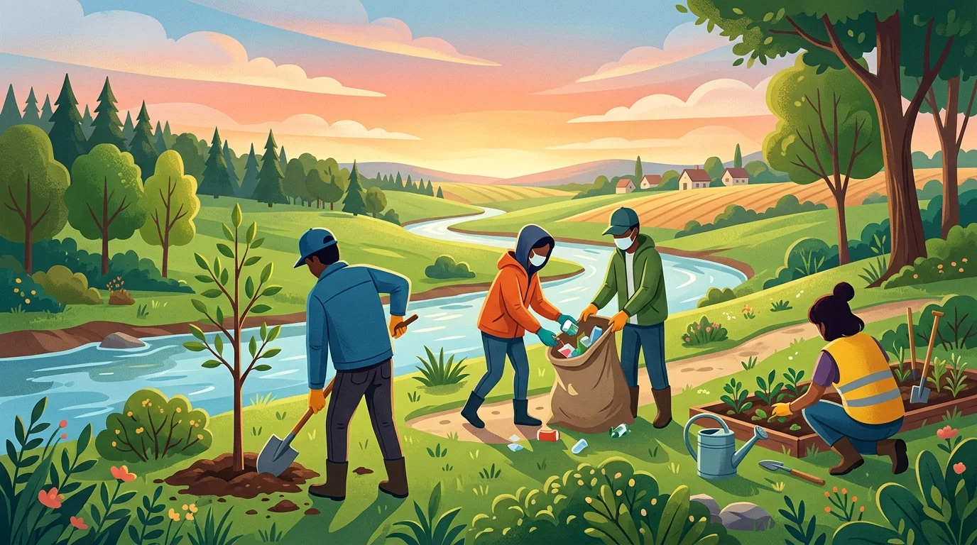 Conceptual illustration of young people working on community safety.