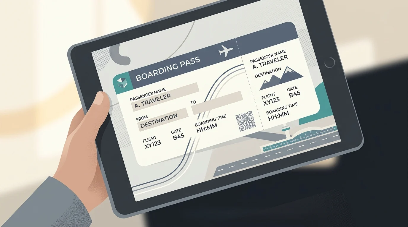 A digital flight ticket on a mobile screen.