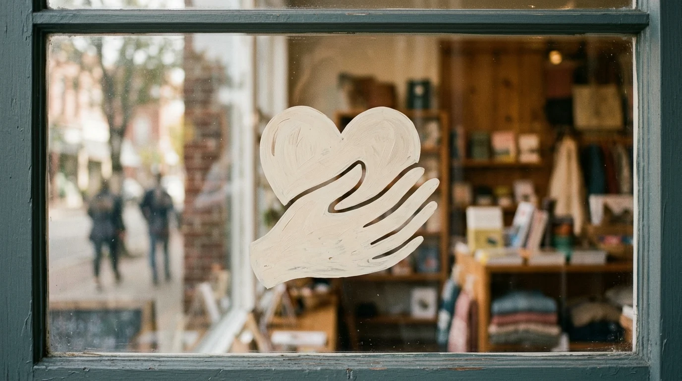 Conceptual visual of a safe space symbol in a window.