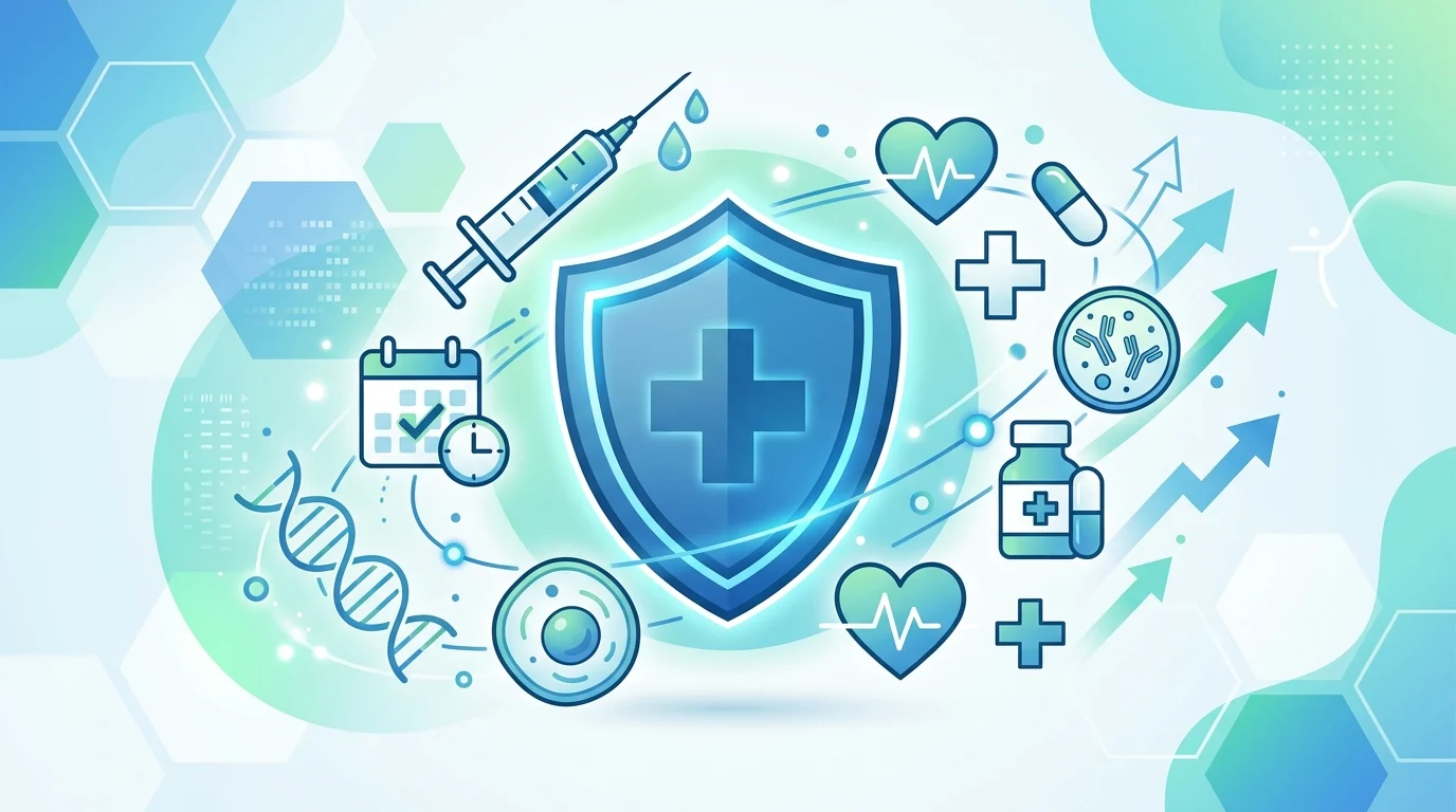 A conceptual graphic representing vaccination and immunity protection.