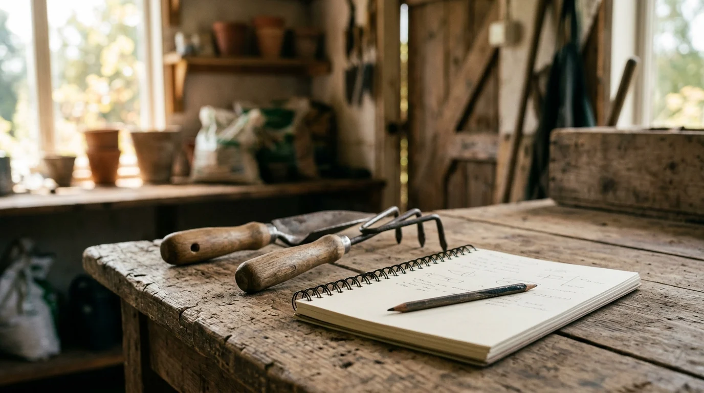 Conceptual image of vocational learning tools and a notebook.